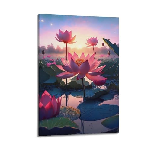 Poster fleur de lotus pour décoration murale chambre à coucher ambiance zen