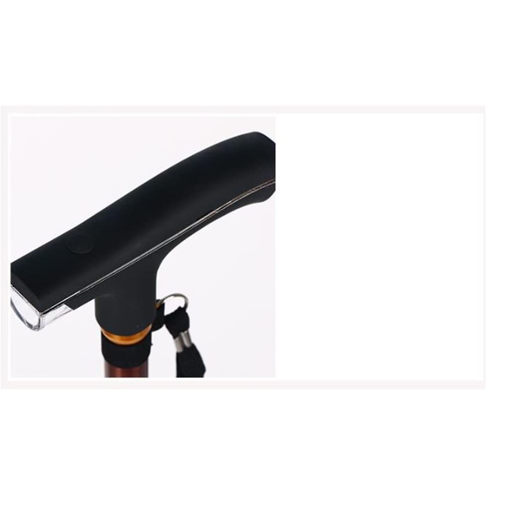 Bastone Dritto a Quattro Gambe per Anziani con Impugnatura Curva illuminata, Bastone quadrangolare Retrattile a 4 Gambe con Luce