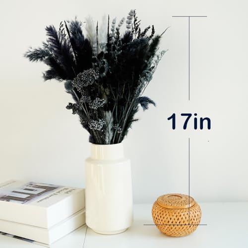Natural Dried Pampas Grass Bouquet,17" Natural Dried Flower Bouquet, Black Pampas and Thistle Flower Mixed Bouquet Bohemian Style Home Dried Flower Decoration