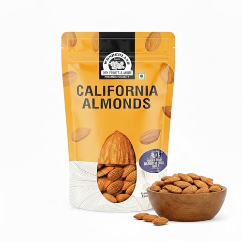Image of Wonderland Foods 500g Raw California Almonds Pouch Pack | Dry Fruits Badam Giri | Nutritious & Delicious High in Fiber & Boost Immunity | Real Nuts | Gluten Free