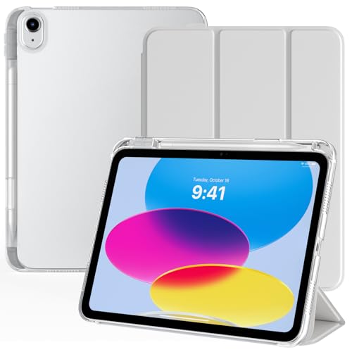 TiMOVO Compatible avec Coque Apple iPad 11 Pouces(A16) 2025, iPad 10ème Génération 10,9 Pouces 2022 avec Porte-Stylet, Légère &amp; Mince Étui Arrière Translucide, Réveil/Sommeil Auto, Gris Abricot