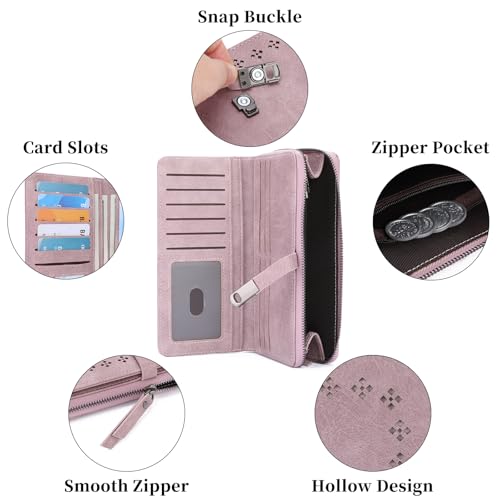 Image of Wallet for Women Large Capacity RFID Blocking Leather Bifold Card Holder with Zipper Change Pocket