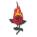 Rose On Fire Iron On Embroidered Patch 3.5 inches Tall