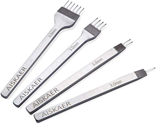 Aiskaer Leather Stitching Punch Set Diamond Chisel Tools 3mm White Steel 1/2/4/6 Prong for Leather Craft DIY