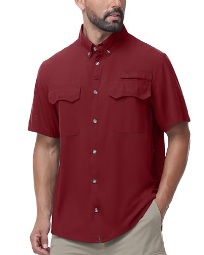 Men's Short Sleeve Fishing Shirt, UPF 50+ Button Down Sun Protection Top
