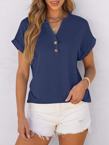 Image of ANRABESS Womens Short Sleeve Henley Tops V Neck Dressy Casual Blouses Summer Trendy Tee Shirts 2026 Vacation Fashion Clothes