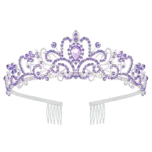 Tiara Crown for Women, Headband Hair Accessories for Birthday Wedding Party Costume Purple
