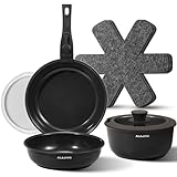 Topfset mit Abnehmbarer Griff, 9-Teilig Topfsets Pfannenset mit Antihaft Beschichtet, Keramikpfanne Induktion Kochtopf Set mit Deckel, für Alle Herdarten, Backofenfest, Ofenfest(Dunkelgrau)