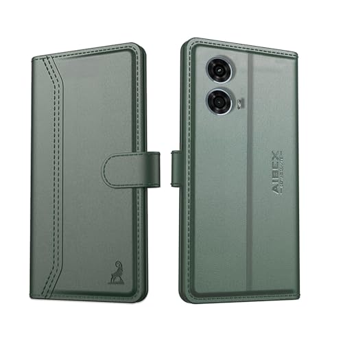 Image of AIBEX Compatible for Motorola G24 Power Flip Cover Leather Finish with Magnatic Closure | Inside TPU with Card Pockets | Wallet Stand | Complete Protection Flip Case -Green
