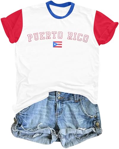 Boricua Puerto Rican Shirt Women Puerto Rico Flag T-Shirt Cute PR Puerto Rican Pride Color Block Tee top
