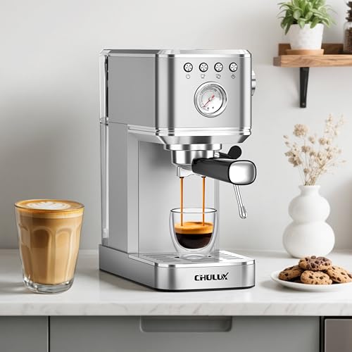 CHULUX Slim Espresso Machine with Milk Frother, 20 Bar Professional Italian Pump Espresso Coffee Machine for Home Cappuccino & Latte Maker, Stainless Steel, Silver - Image 5