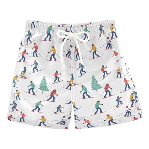 ALAZA Winter Sports Skiers Tree Boys Quick Dry Beach Board Shorts Kids Swim Trunks Bathing Suit Swimsuit 3T Multicolor