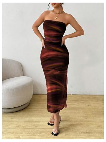 Image of Milumia Women's Tie Dye Strapless Maxi Dress Mesh Split Bodycon Vacation Long Tube Dresses