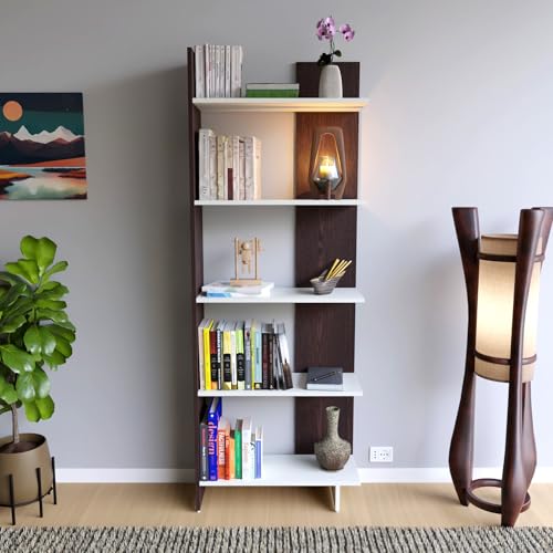 Image of ESTANTERIA Cube Mount Book Shelf Wooden Engineer Wood Book Rack for Study Room 5 Tier Corner Rack Storage Organizer Modern Book Display Showcase Stand for Library, Living Room,Office(Wenge /Frosty)