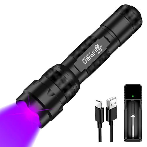 UltraFire UV Taschenlampe 395-405nm Schwarzlicht, Zoomable UV Lampe Klein Ultraviolett LED Taschenlampe, für Urinflecken von Haustieren, Harzhärtung, Fluoreszenzdetektion, Skorpionjagd, 502UV