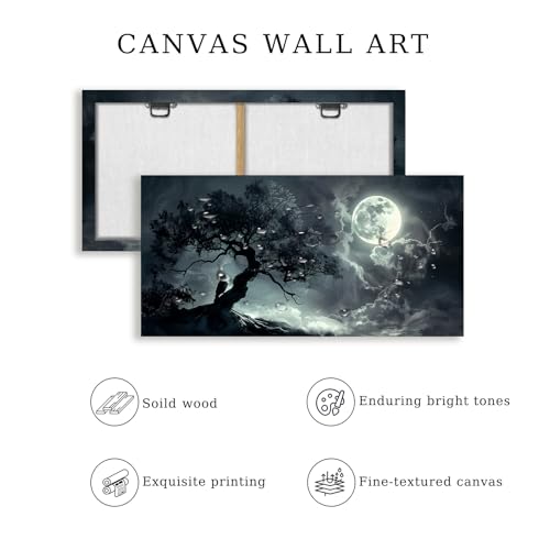 SERIMINO Large Wall Art for Living Room, Dark Landscape Canvas Prints Paintings, Moonlit Night Pictures Wall Decor Aesthetic, Moon and Tree Modern Home Decor Bedroom Bathroom Office Artwork 30"X60"
