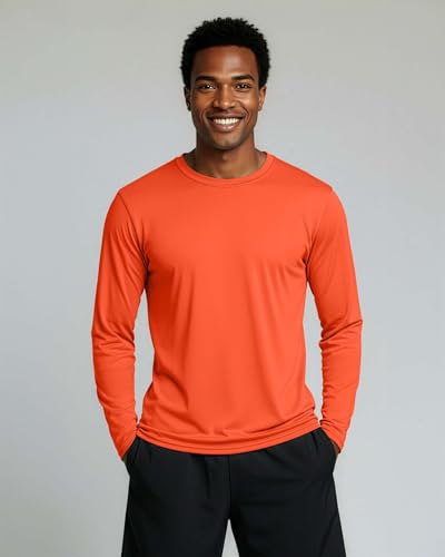Image of Real Essentials 4 Pack: Mens Long Sleeve Dry Fit T Shirts Hiking Fishing Workout Gym Work Sun UPF 50 Wicking Running Tee