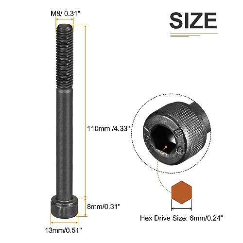 DTGN M8x110mm Socket Head Cap Screws Bolts, 5Pcs 12.9 Grade Alloy Steel, Metric Machine Hex Socket Screw, Hex Drive - Image 2