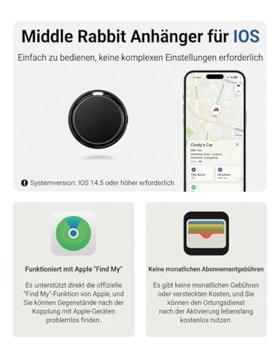GPS Tracker Halsband für Apple iOS, AirTag Alternative für Katzen, Katzenhalsband mit Tracker Halter, kompatibel mit Apple „Wo ist?“ App, ohne ABO
