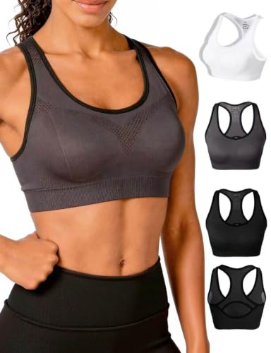 Image of Match Women's Seamless Racerback Sports Bra with Removable Pads Strappy Workout Bra Top for Yoga Gym Running Fitness (New Size)