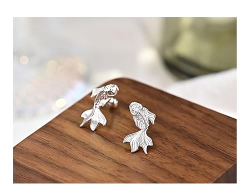 S925 Sterling Silver Koi Fish Stud Earrings/Screw Back4