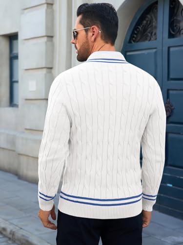 Runcati Mens V Neck Sweater Casual Cable Knit Slim Fit Pullover Long Sleeve Fall Winter Sweaters3