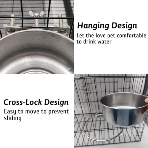 Kathson 2 Stück Hundekiste Schüssel Edelstahl Welpen Schalen Durable Spill-Proof Pet Wassernapf Hanging Wasser/Futter Metallschalen für Welpen mittelgroße Hunde Katzen (5.51 'x 2,2')
