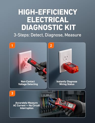 Image of AstroAI Electrical Test Kit ETK3, 2000 Counts Digital Clamp Meter & Non-Contact Voltage Tester Pen & GFCI Outlet Tester, for Home & Professional Use
