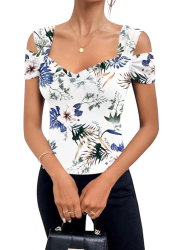 Image of Blingfit Cold Shoulder Tops Summer Tunic Shirts for Women T Shirts V Neck Short Sleeve Casual Tees Blouses 2026