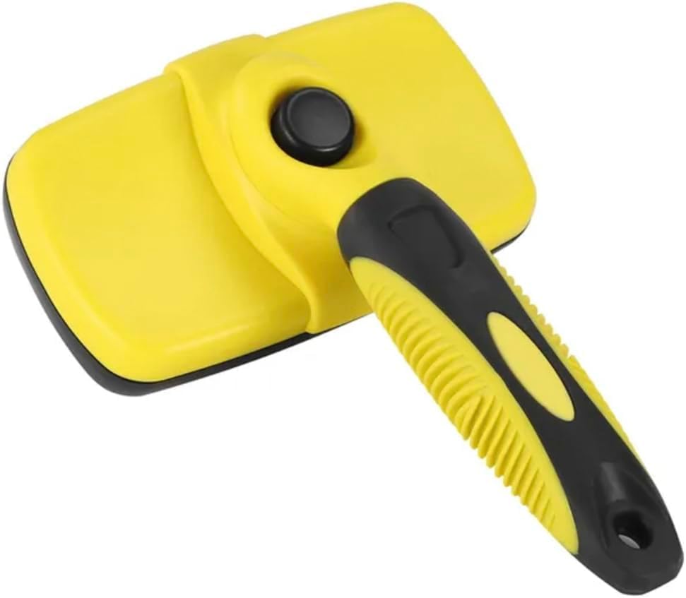 Self Cleaning Slicker Brush for Dogs & Cats, Grooming Comb Suitable for Long or Short Coats, Removes Mats, Tangles & Loose Fur, Reduces Shedding & Prevents Hair Mess, Yellow