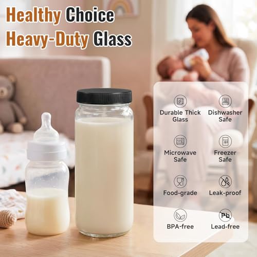 Image of 12 PACK 16OZ Glass Juice Bottles with 12 Sealed Lids & 2 Straw Lid & Straws | Food Grade Thick Glass, Freezable, Airtight Juicer Container, Travel Juicing Jars, Drinking Water Cups for Tea, Smoothies