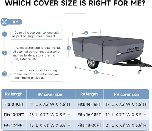 Image of VINPATIO Pop Up Camper Cover: Folding Camper Tent Trailer Cover Fits 16'-18' Trailers, Waterproof & Anti-UV Pop-up Camper Cover with Windproof Straps
