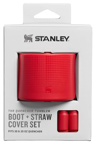 Stanley Quencher Boot and Straw Cover Cap | Anti-Slip Silicone Protector for 20 & 30 oz Tumbler with Handle | Accessory Set for Stainless Steel Drinking Cup | BPA-Free | Chili Red