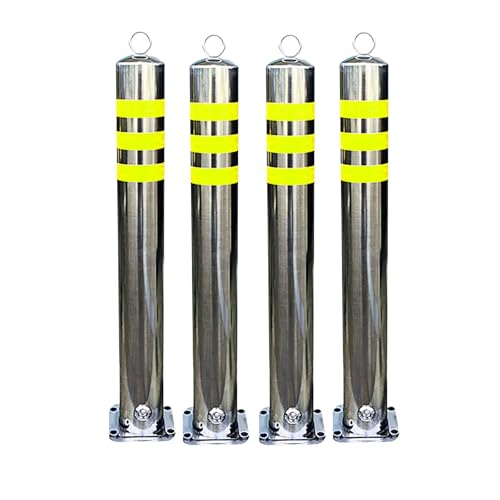 Cono de Seguridad, bolardos de Seguridad metálicos de Alta Resistencia con Cinta Reflectante - 4 Postes Amarillos de 600 mm (23,6 Pulgadas) para barreras de estacionamiento en aceras, ciclov