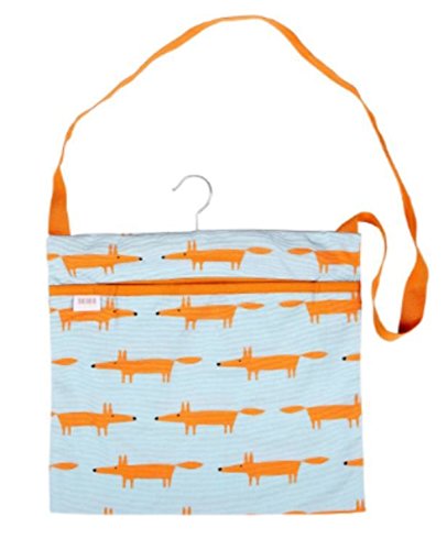 Mr Fox Print - Aqua Blue & Orange Fox Print Premium Quality Wipe Clean Cotton PEG Bag with Clothes Line Hanging Hook - Includes 40 Quality Wooden Clip Clothes PEGS - Image 2