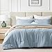 CozyLux Queen Size Comforter Set - 3 Pieces Blue Soft Luxury Cationic Dyeing Bedding Comforter for All Season, Breathable Lightweight Fluffy Bed Set with 1 Comforter and 2 Pillow Shams