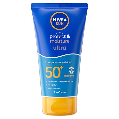 NIVEA SUN Protect & Moisture Ultra Sun Cream Lotion SPF 50+ (150ml), Water-Resistant Sunscreen, Sun Cream Provides Instant UVA/UVB Protection and Moisturises Skin for 48h