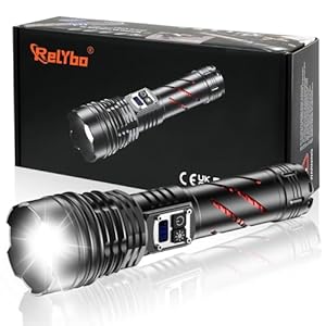 Relybo Taschenlampe LED Aufladbar 1000000 Lumen, LED Taschenlampe Extrem Hell, 2 Schalter Stufenlos Dimmbar, Starke Taktische Taschenlampe USB Batteriebetrieben Flashlight Für Outdoor Notfälle Camping
