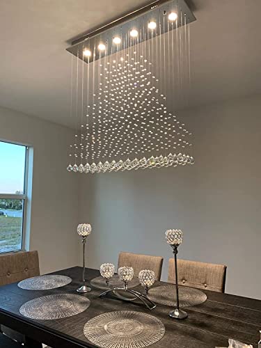 Image of CRYSTA WORLD Raindrop K9 Crystal Modern Chandelier for Living Room /Bedroom /Hall, (Triangle, L22 /W5 /H18)