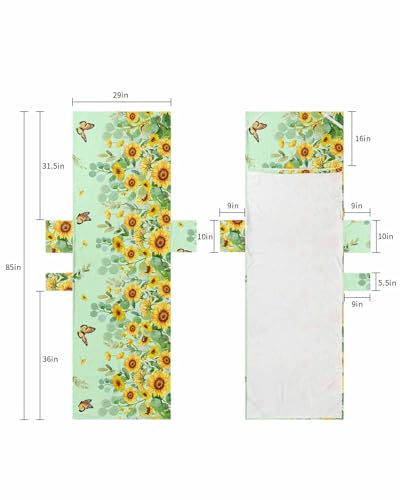 Green Sunflower Beach Chair Cover with Side Pockets, Microfiber & Quick Dry Pool Chaise Lounge Chair Towels Covers for Sun Sunbathing Patio Garden Hotel, Botanical Eucalyptus Leaves Watercolor