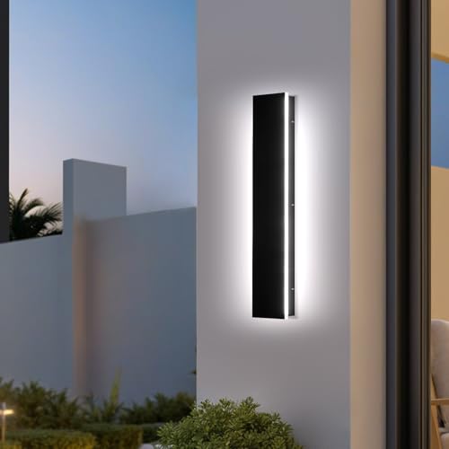 Image of 23.6in Modern Outdoor Wall Light,AioTio Upgraded 4.72in Wide Outdoor Wall Sconce,Dimmable Waterproof IP65 Long LED Linear Black Garage Lights,Exterior Wall Lighting fixtures for House,Front Door,Porch