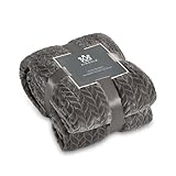 Kingole Flannel Fleece Luxury Throw Jacquard Weave Blanket, Charcoal Grey Twin Size Leaf Pattern Cozy Couch/Bed Super Soft and Warm Plush Microfiber 350GSM (66 x 90 inches)