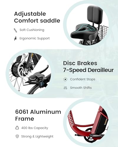 Image of MOONCOOL Electric Tricycle for Adults, 20 inch x 4 inch Fat Tire Electric Trike, 48V 500W Motorized Electric Bicycle Bikes, 3 Wheels 7 Speed Ebike with Removable Battery, Aluminum Frame & Large Basket