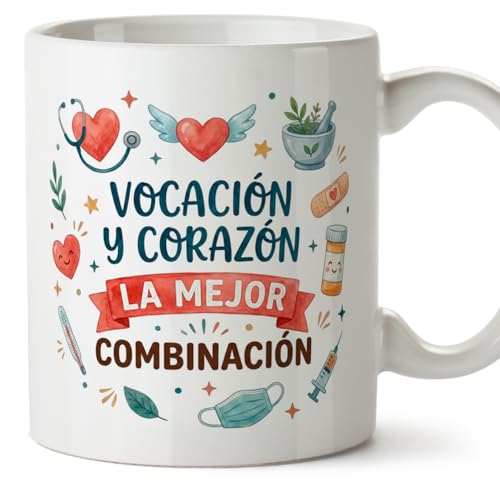 Imagen de MUGFFINS regalo médico Taza enfermera con frase Vocación y corazón la mejor combinación en Español 330 Ml