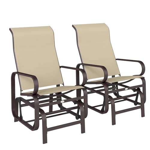 Outsunny Outdoor Glider Chair Set of 2, Gliders for Outside Patio with Smooth Gliding Mechanism and...