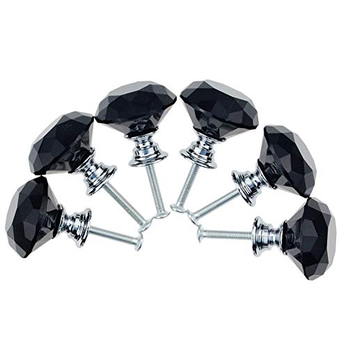 ANSIEDIO 6PCS 30mm Black Crystal Drawer Knobs Door Knobs with Screws for Wardrobe Cabinet Drawer Handles Home Decorating