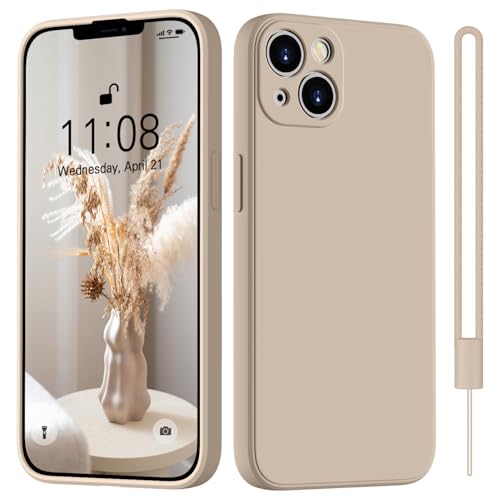 HGH für iPhone 13 Hülle Silikon mit Lanyard Handyhülle für iPhone 13 Dünn Rundumschutz mit Microfiber-Innenfutter Kratzfest Schutzhülle Case 6.1 Khaki