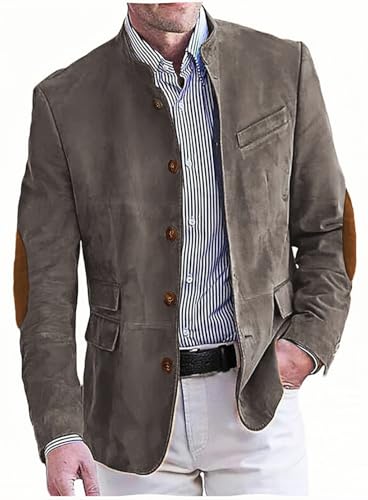 Men's Vintage Suede Blazers Retro Single Breasted Suit Jacket Casual Sports Coat
