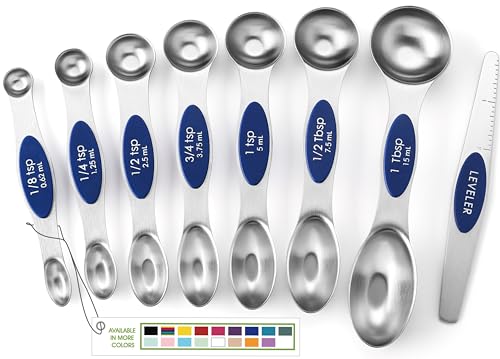 Image of Spring Chef 8 Magnetic Measuring Spoons Set for Baking & Cooking, Sapphire