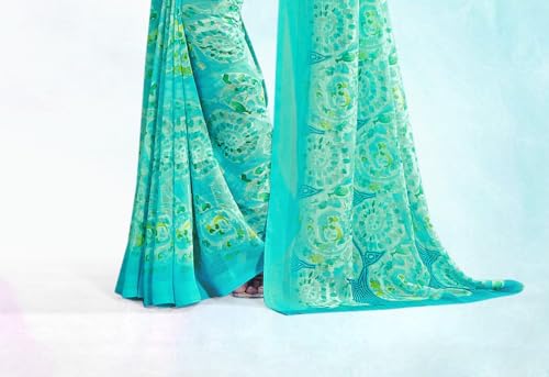 Image of Jaanvi fashion Women's Georgette Saree with Unstitched Blouse Piece